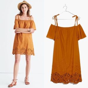 Madewell Eyelet Cold-Shoulder Dress / Golden Pecan